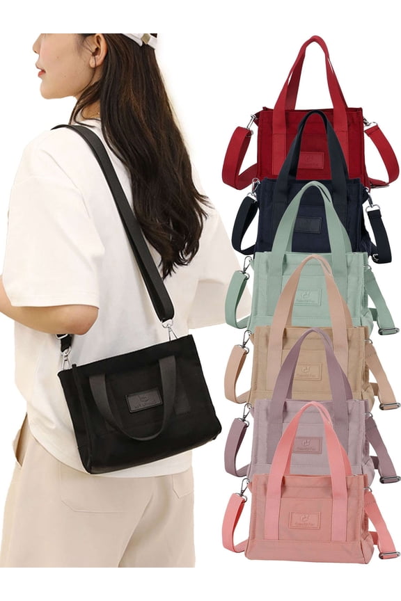 Tote Bag for Women Nylon Crossbody Bag Casual Zipper Tote Fashion Shoulder Handbag Hobo bag with Pockets (Black)