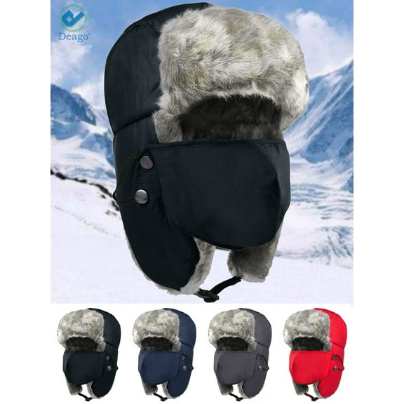 Deago Trapper Hat Winter Ski Hat Face Masks Windproof Fleece Warm Russian Earflap Caps Hunting Hats for Men Women (Red)