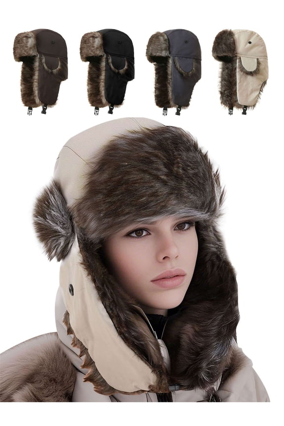 Trapper Warm Russian Trooper Hat Winter Skiing Cap for Women Men with Faux Fur Ear Flaps (Coffee)
