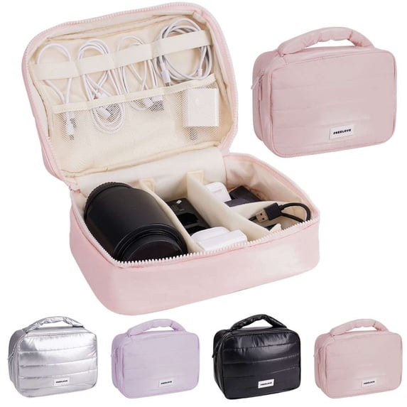 Deago Travel Electronics Organizer, Waterproof Cable Organizer Bag for Electronic Accessories Portable Shockproof Cable Storage Bag for Cord, Charger, Power Bank, Earphone - Pink