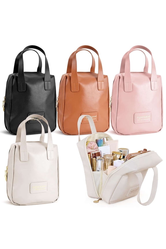 Travel Makeup Bag Large Capacity Cosmetic Bags for Women Waterproof Portable Pouch Open Flat Toiletry Bag Make up Organizer with Divider and Handle