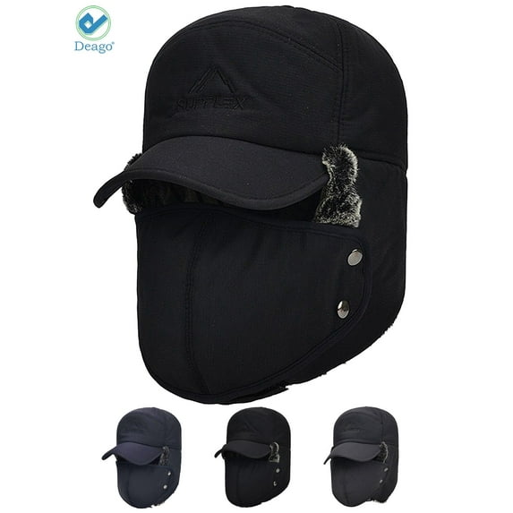 Deago Trooper Trapper Hat Winter Windproof Ski Hat with Ear Flaps and Mask Warm Hunting Hats for Men Women (Black)