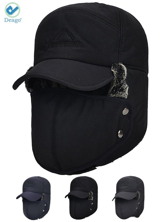 Trooper Trapper Hat Winter Windproof Ski Hat with Ear Flaps and Mask Warm Hunting Hats for Men Women (Black)