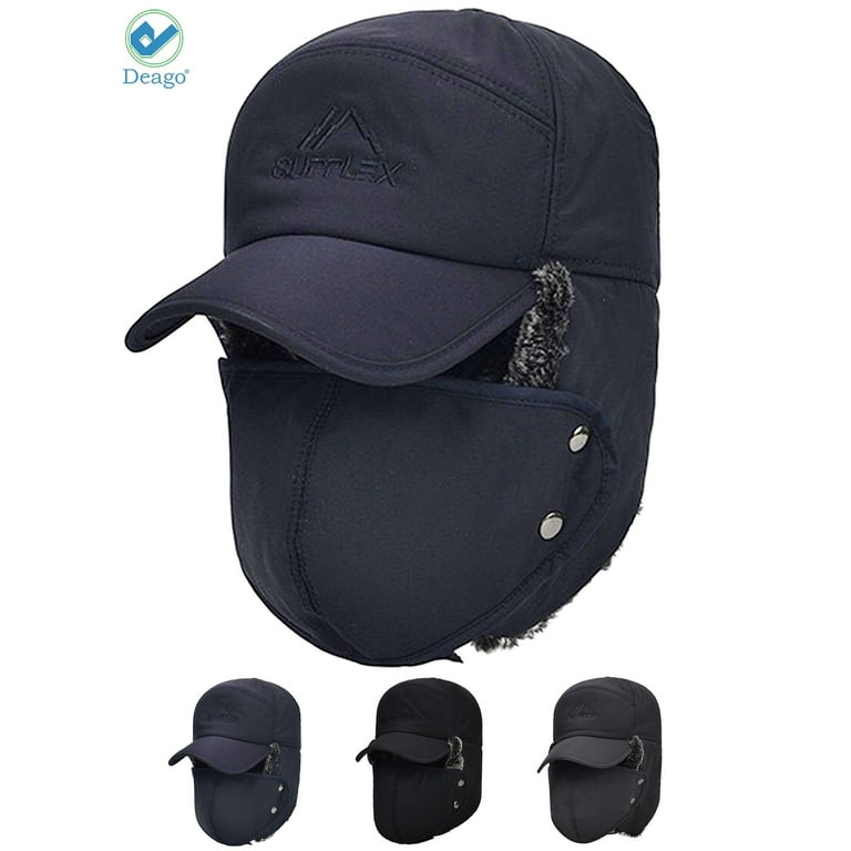 Deago Trooper Trapper Hat Winter Windproof Ski Hat with Ear Flaps and Mask  Warm Hunting Hats for Men Women (Navy Blue)