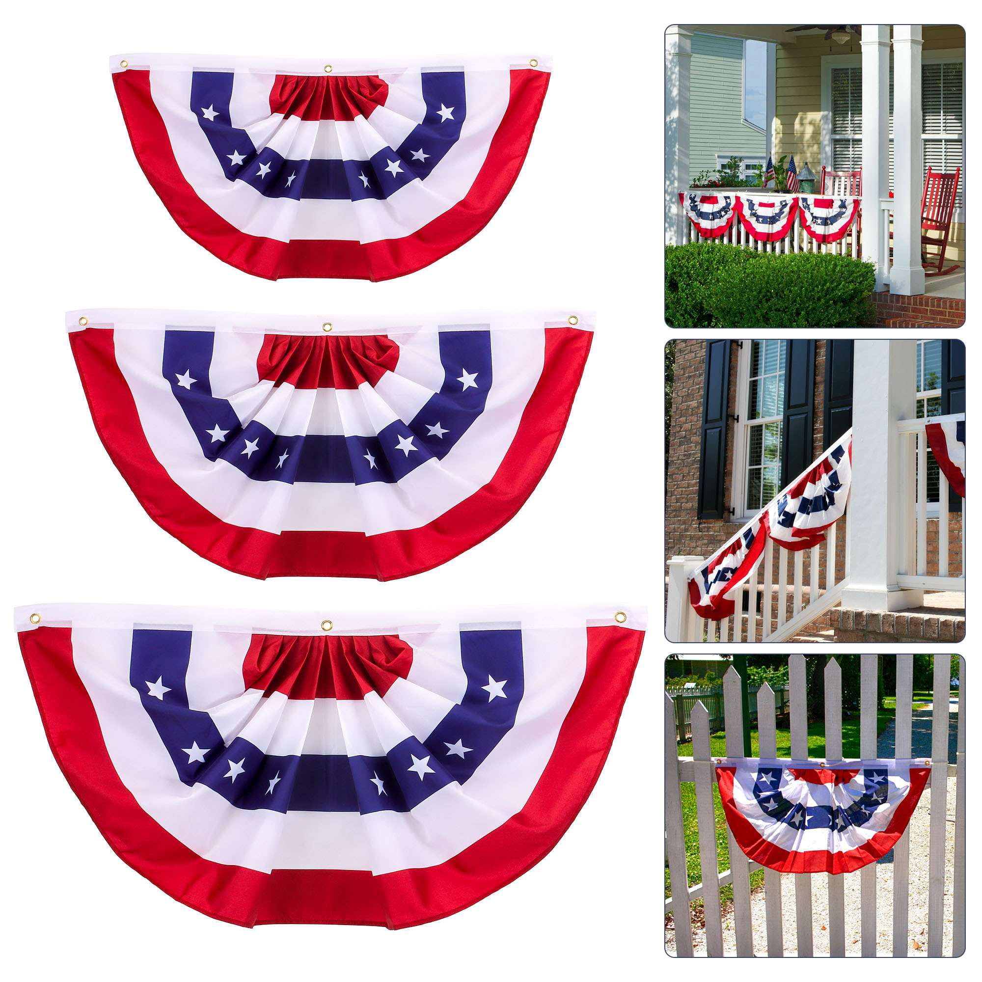 Deago USA Pleated Fan Flag American US Bunting Flag Patriotic Half Fan Banner Flag for 4th of July Memorial Day Indoor Outdoor Decoration (5 Pack, 1.5x3 Feet)