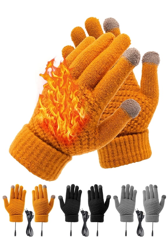 USB Heated Gloves Winter Warm Touchscreen Gloves Hand Warmers Gloves for Men Women Washable Knitting Typing Gloves (Yellow)