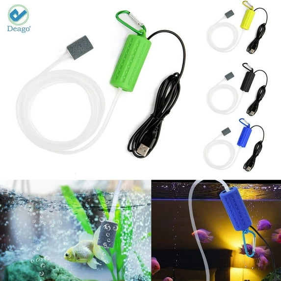 Deago USB Mini Aquarium Air Pump Portable Fish Tank Quiet Energy Saving Oxygen Pump for Fresh & Saltwater with Air Tube Air Bubbler Stone (Yellow)