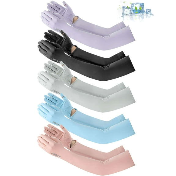 Deago UV Long Sun Gloves Women's Sunblock Driving Gloves Non Slip Full Finger Arm Sun Protective for Outdoor Sports (Black)