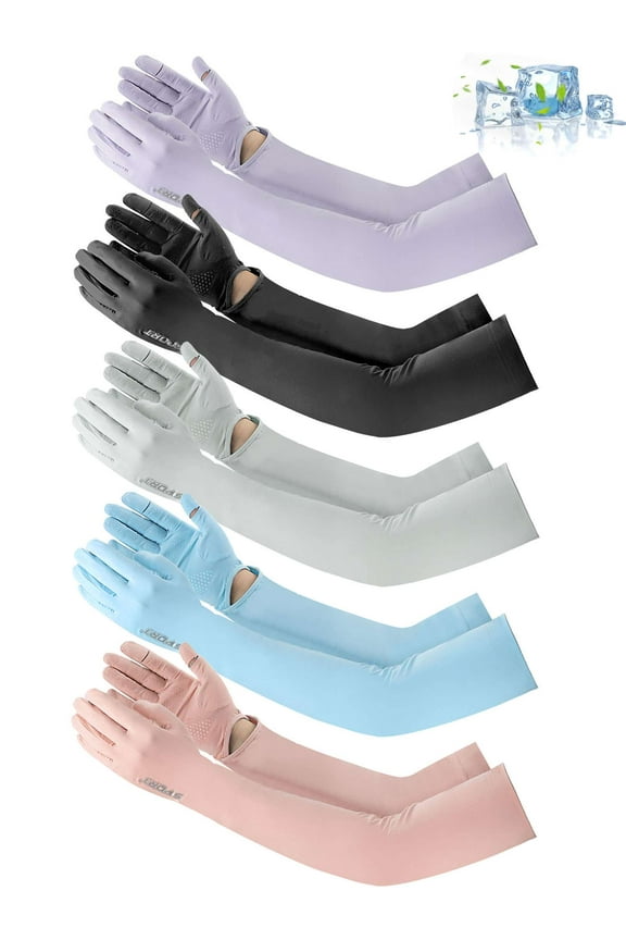 UV Long Sun Gloves Women's Sunblock Driving Gloves Non Slip Full Finger Arm Sun Protective for Outdoor Sports (Gray)