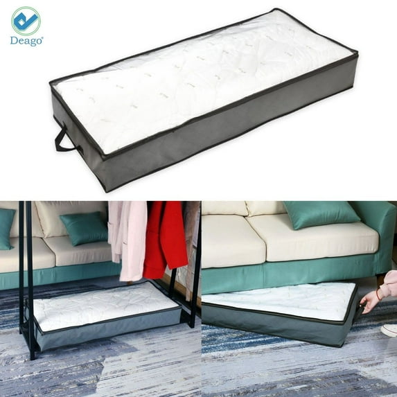 Deago Underbed Storage Bag Organizer Large Capacity Storage Box with Reinforced Strap Handles and Clear Window for Blankets Clothes, Shoes, and Linens
