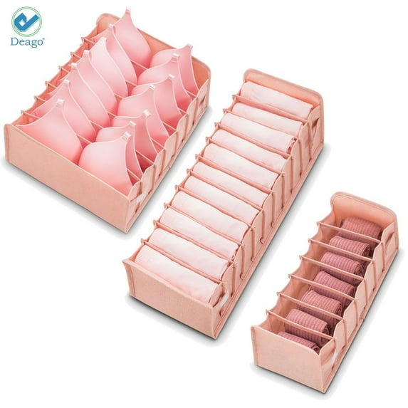 Deago Underwear Drawer Organizer, Foldable Underwear Drawer Organizer and Closet Dividers, Storage Box for Clothes, Socks, Underwear and Bras (Pink)