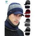 thumbnail image 1 of Deago Unisex Winter Beanie Hat Scarf Set Warm Knit Hat Thick Fleece Lined Billed Beanie with Brim Cap for Men Women (Red), 1 of 10