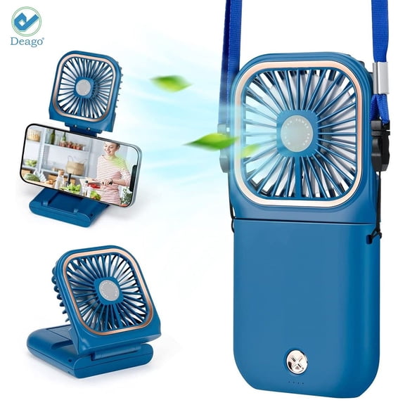 Deago Upgrade Handheld Fan, Small Personal Fan with 3 Speeds Neck Rechargeable Portable Fan, Powerful Mini USB Outdoor Fan Quiet Desk Fan Free Angle, Good for Travel Home Office School-Blue