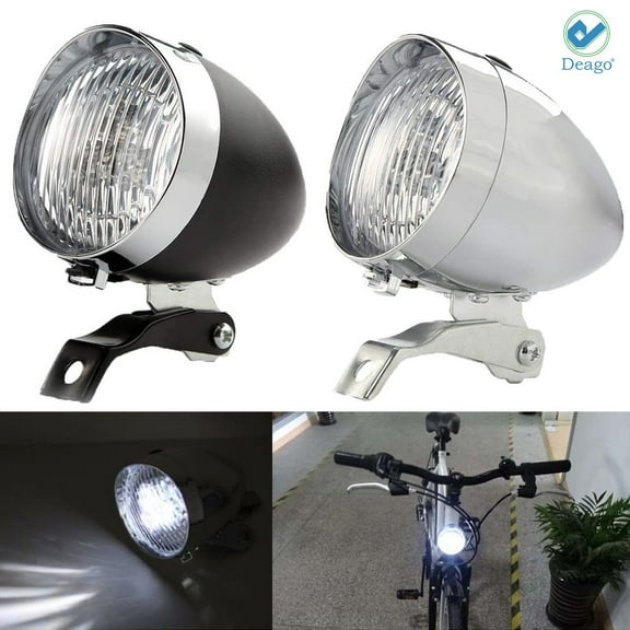 Deago Vintage Retro Bicycle Bike Front Light Lamp 3 LED Headlight with Bracket (Black)