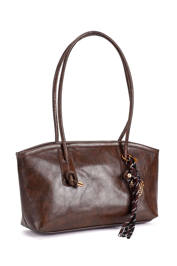 Vintage Shoulder Bags for Women Y2k Fall Purse Top Handle Hobo Handbag PU Leather Tote Bag with Cute Pendant (Coffee)