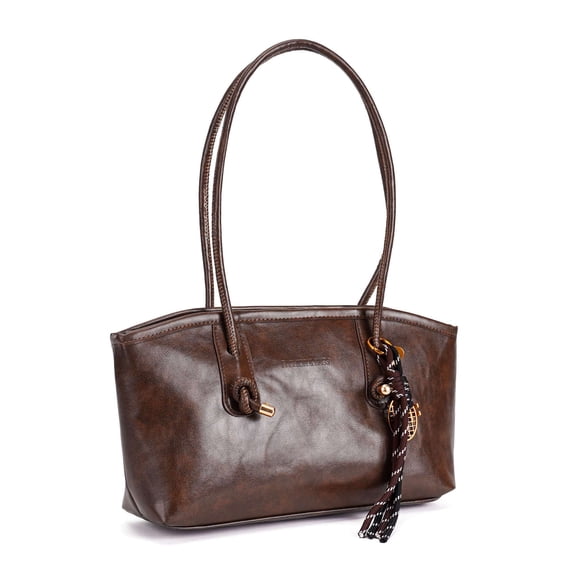 Deago Vintage Shoulder Bags for Women Y2k Fall Purse Top Handle Hobo Handbag PU Leather Tote Bag with Cute Pendant (Coffee)