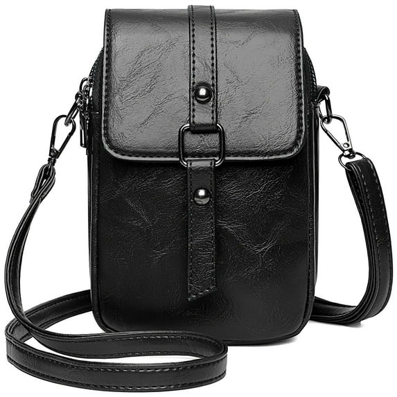 Deago Vintage Small Crossbody Bags for Women PU Leather Cell Phone Purse Wallet Handbags Shoulder Bag (Black)