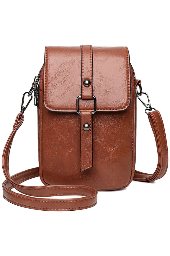 Vintage Small Crossbody Bags for Women PU Leather Cell Phone Purse Wallet Handbags Shoulder Bag (Brown)