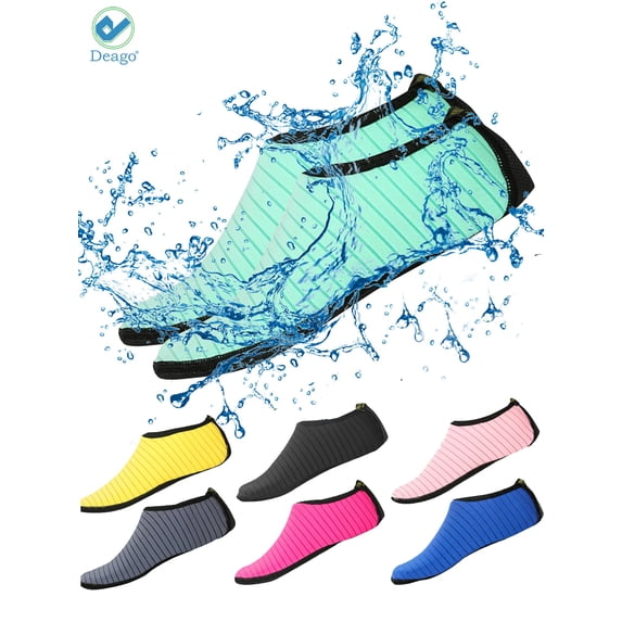 Deago Water Sports Shoes Beach Barefoot Socks Quick-Dry Swim Aqua Surf Yoga Exercise Sock Slip-on For Men Women Kids (Green,XL)