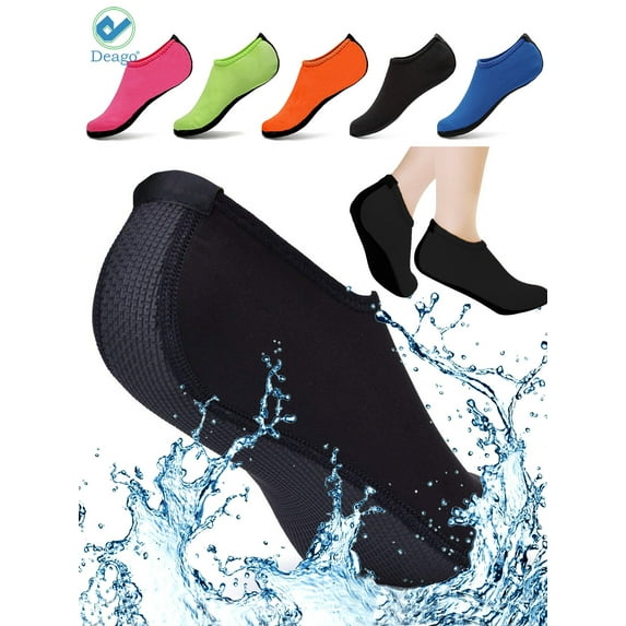 Deago Water Sports Skin Socks Beach Swim Barefoot Shoes Quick-Dry Aqua Yoga Socks Slip on For Women Men Kids "Black, L"