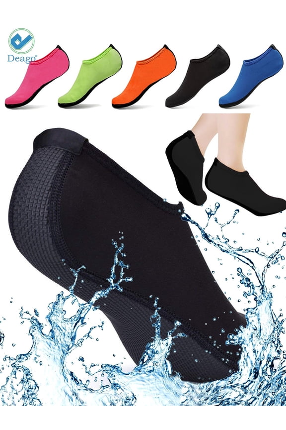 Water Sports Skin Socks Beach Swim Barefoot Shoes Quick-Dry Aqua Yoga Socks Slip on For Women Men Kids "Black, M"
