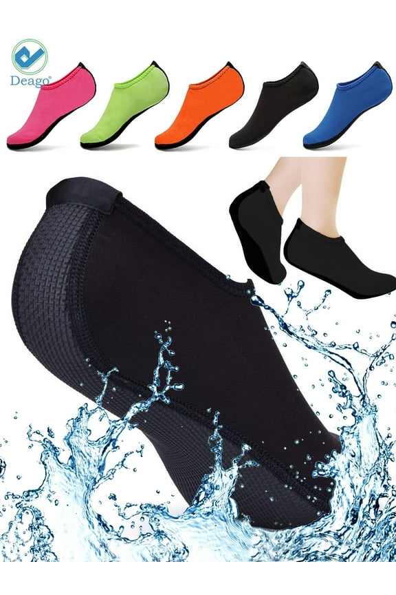 Water Sports Skin Socks Beach Swim Barefoot Shoes Quick-Dry Aqua Yoga Socks Slip on For Women Men Kids "Black, XL"