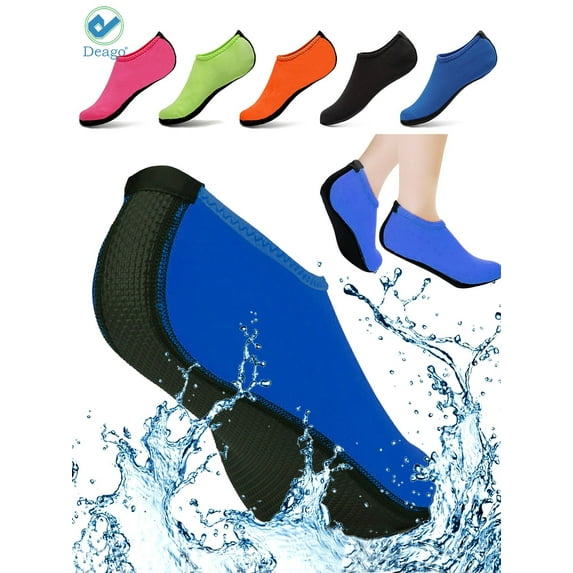 Deago Water Sports Skin Socks Beach Swim Barefoot Shoes Quick-Dry Aqua Yoga Socks Slip on For Women Men Kids "Blue, M"