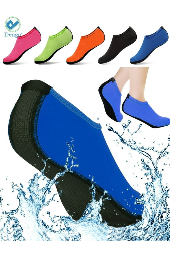 Water Sports Skin Socks Beach Swim Barefoot Shoes Quick-Dry Aqua Yoga Socks Slip on For Women Men Kids "Blue, S"