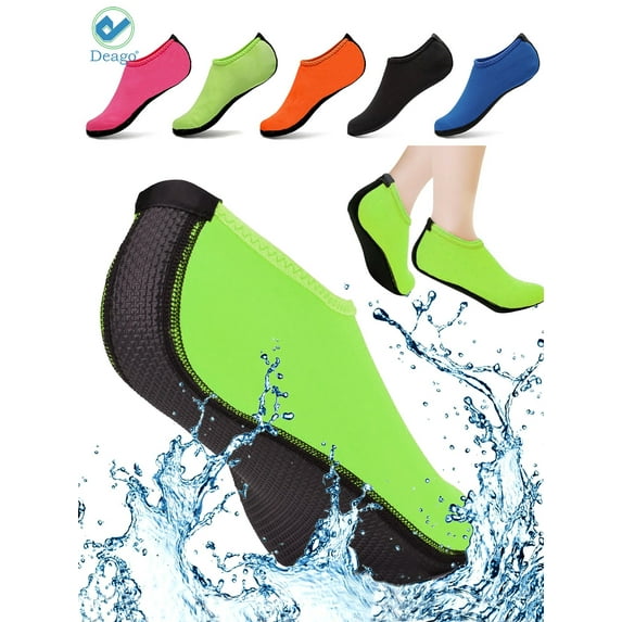 Deago Water Sports Skin Socks Beach Swim Barefoot Shoes Quick-Dry Aqua Yoga Socks Slip on For Women Men Kids "Green, 3XL"