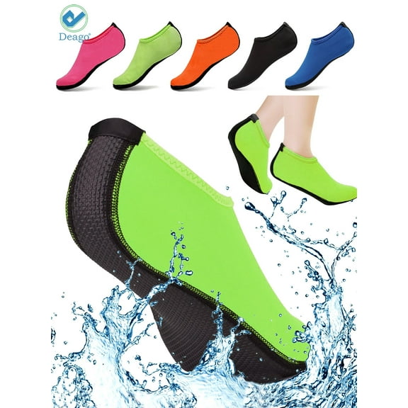 Deago Water Sports Skin Socks Beach Swim Barefoot Shoes Quick-Dry Aqua Yoga Socks Slip on For Women Men Kids "Green, XL"