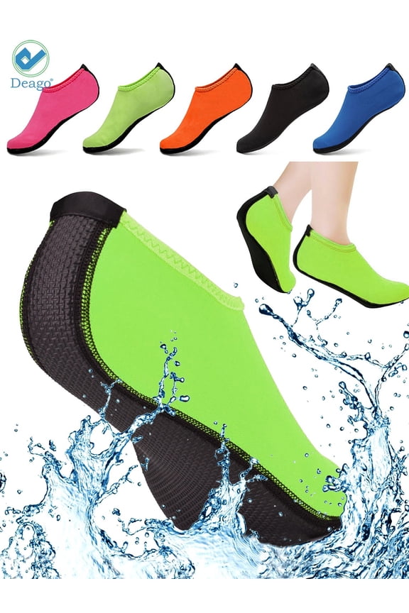 Water Sports Skin Socks Beach Swim Barefoot Shoes Quick-Dry Aqua Yoga Socks Slip on For Women Men Kids "Green, XL"