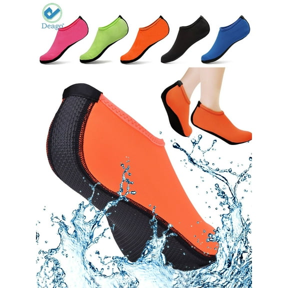 Deago Water Sports Skin Socks Beach Swim Barefoot Shoes Quick-Dry Aqua Yoga Socks Slip on For Women Men Kids "Orange, L"