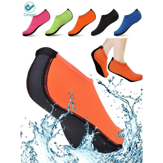 Deago Water Sports Skin Socks Beach Swim Barefoot Shoes Quick-Dry Aqua Yoga Socks Slip on For Women Men Kids "Orange, S"