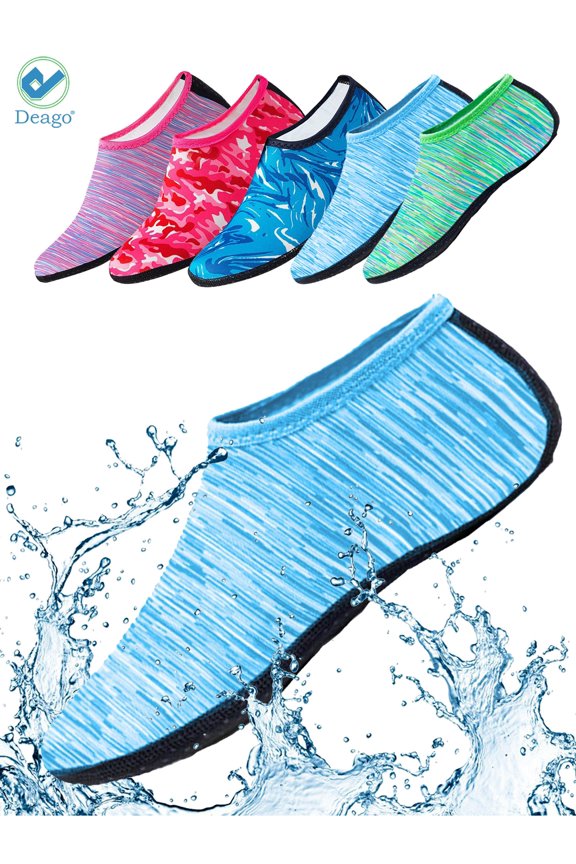 Water Sports Socks Beach Barefoot Quick-Dry Aqua Yoga Shoes Slip-on for Men Women Kids (Blue,L)