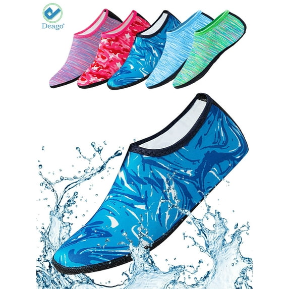Deago Water Sports Socks Beach Barefoot Quick-Dry Aqua Yoga Shoes Slip-on for Men Women Kids (Camouflage Blue,S)
