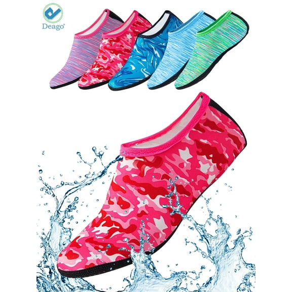 Deago Water Sports Socks Beach Barefoot Quick-Dry Aqua Yoga Shoes Slip-on for Men Women Kids (Camouflage Red,XL)
