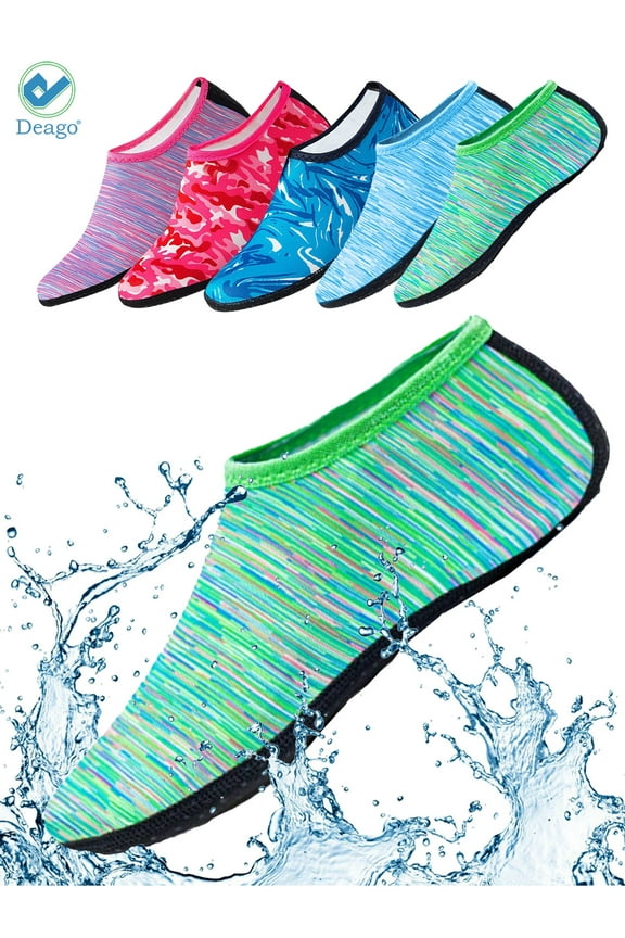 Water Sports Socks Beach Barefoot Quick-Dry Aqua Yoga Shoes Slip-on for Men Women Kids (Green,L)