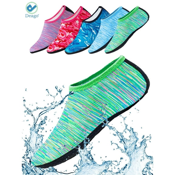 Deago Water Sports Socks Beach Barefoot Quick-Dry Aqua Yoga Shoes Slip-on for Men Women Kids (Green,M)