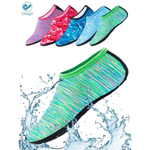 Deago Water Sports Socks Beach Barefoot Quick-Dry Aqua Yoga Shoes Slip-on for Men Women Kids (Green,S)