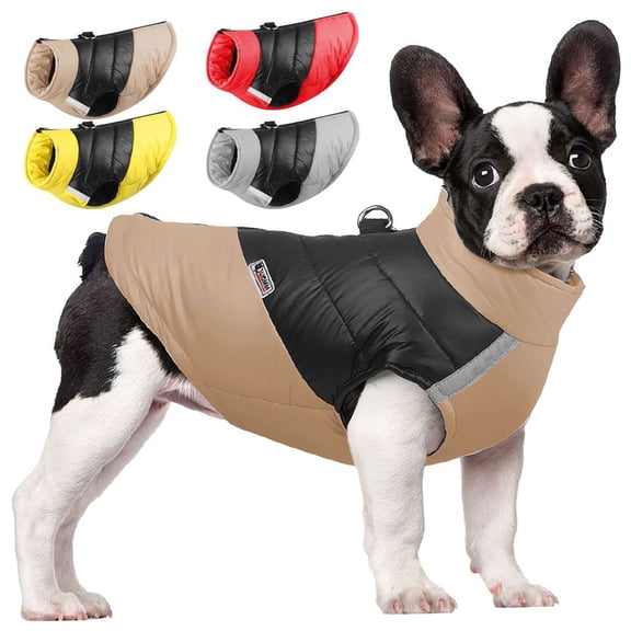 Deago Waterproof Dog Winter Jacket Vest Coat Warm Reflective Windproof Cold Weather Pet Clothes for Small Medium Large Dogs (Khaki, M)