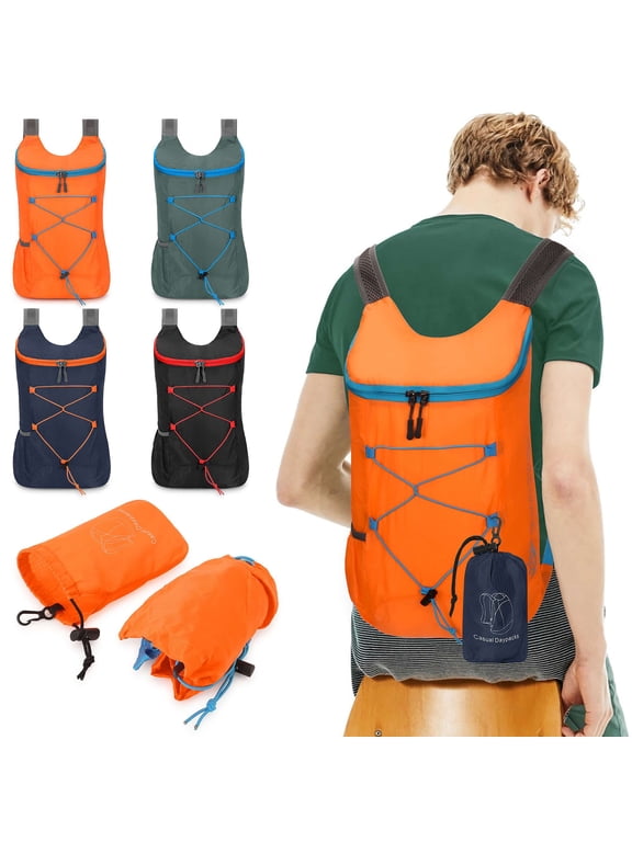 Waterproof Foldable Backpack Lightweight Packable Bag for Outdoor Sport Swimming Camping Daypack (Orange)