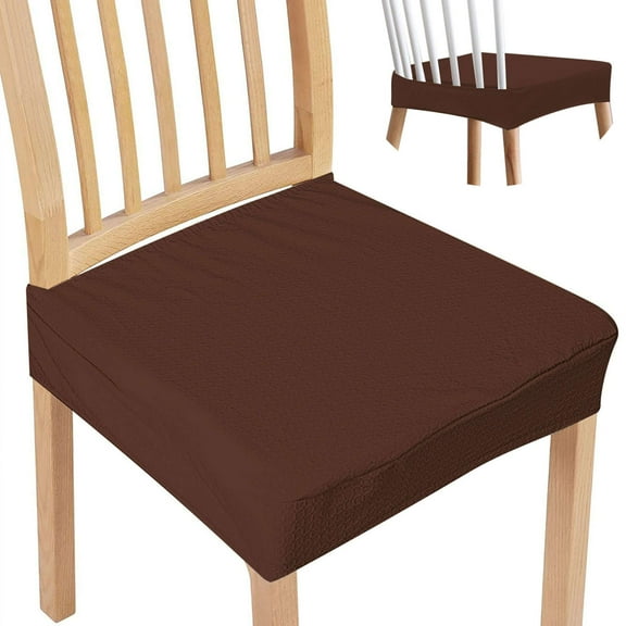Deago Waterproof Seat Covers for Dining Room Chairs Set of 4, Stretch Jacquard Removable Washable Chair Seat Slipcovers Protector, No Rear Covers, Brown