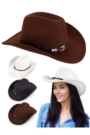 Western Cowboy Hat for Men Women Classic Roll Up Fedora Hat Cowgirl Cap with Buckle Belt (Black)