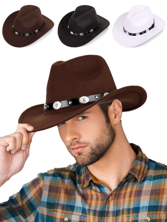 Western Cowboy Hat for Men Women Classic Roll Up Fedora Hat Cowgirl Cap with Buckle Belt (Coffee)