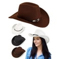 thumbnail image 1 of Deago Western Cowboy Hat for Men Women Classic Roll Up Fedora Hat Cowgirl Cap with Buckle Belt (Coffee), 1 of 8