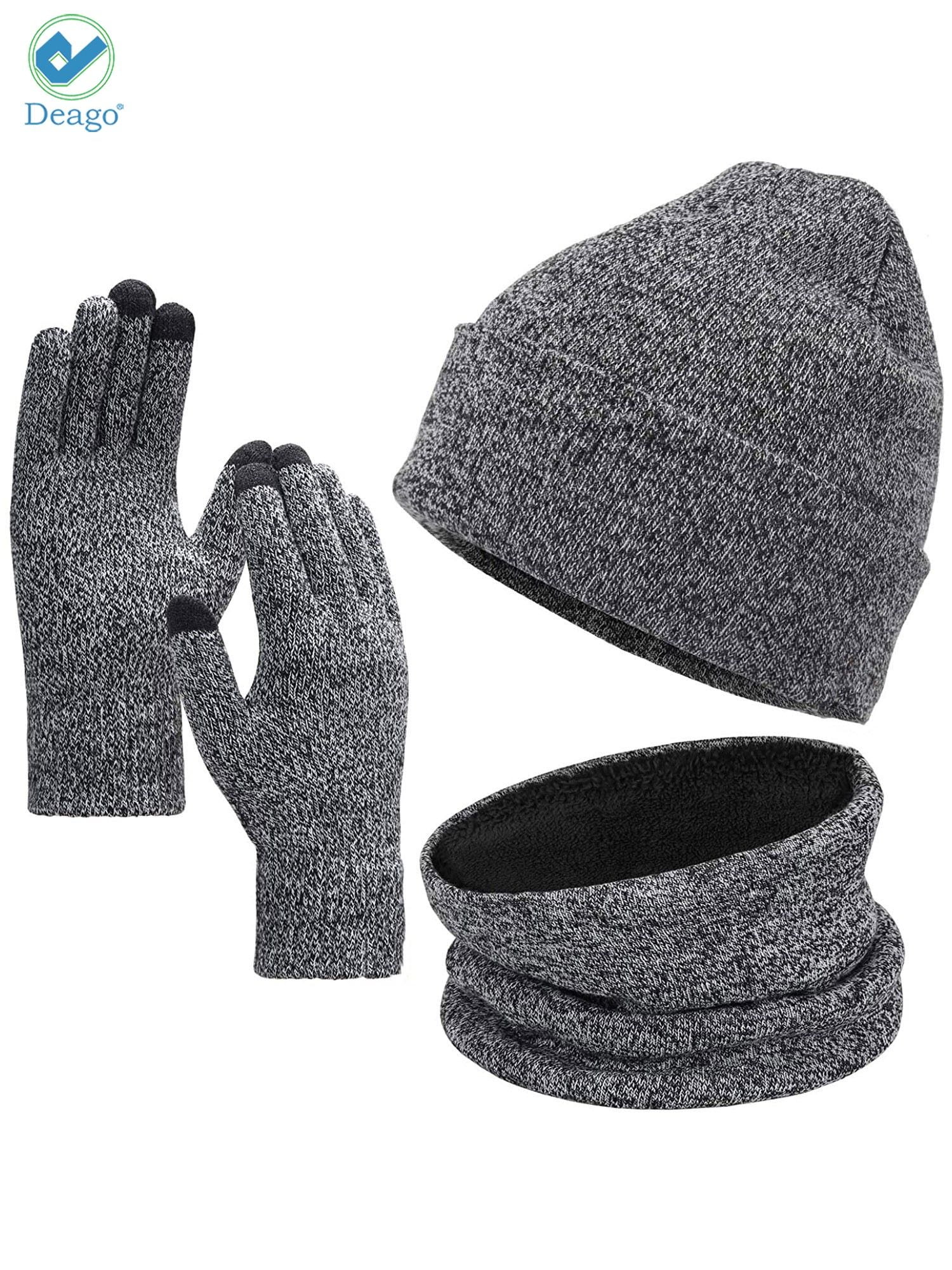 Deago Winter Beanie Hat Scarf Touchscreen Gloves Set for Men and Women ...