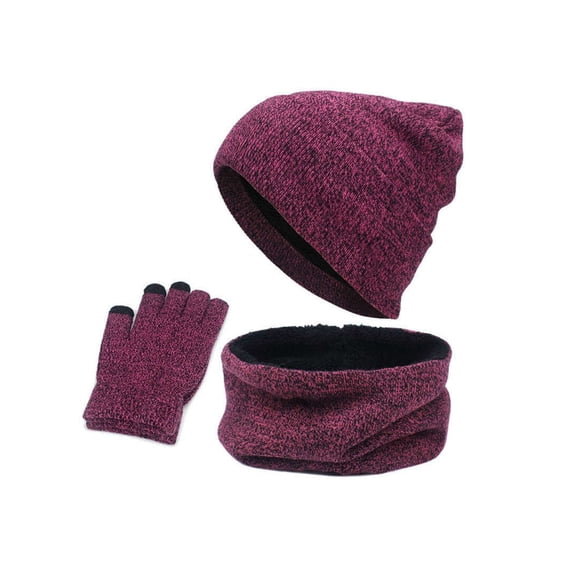 Deago Winter Beanie Hat Scarf Touchscreen Gloves Set for Men and Women, Beanie Gloves Neck Warmer Set with Warm Knit Fleece Lined (Rose Red)