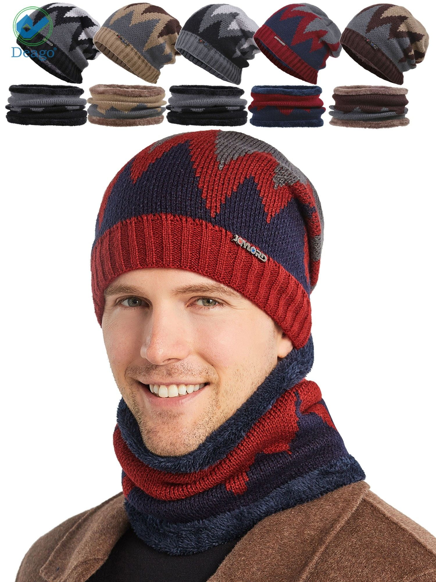Deago Winter Beanie Hats Scarf Set Warm Knit Hats Skull Cap Neck Warmer