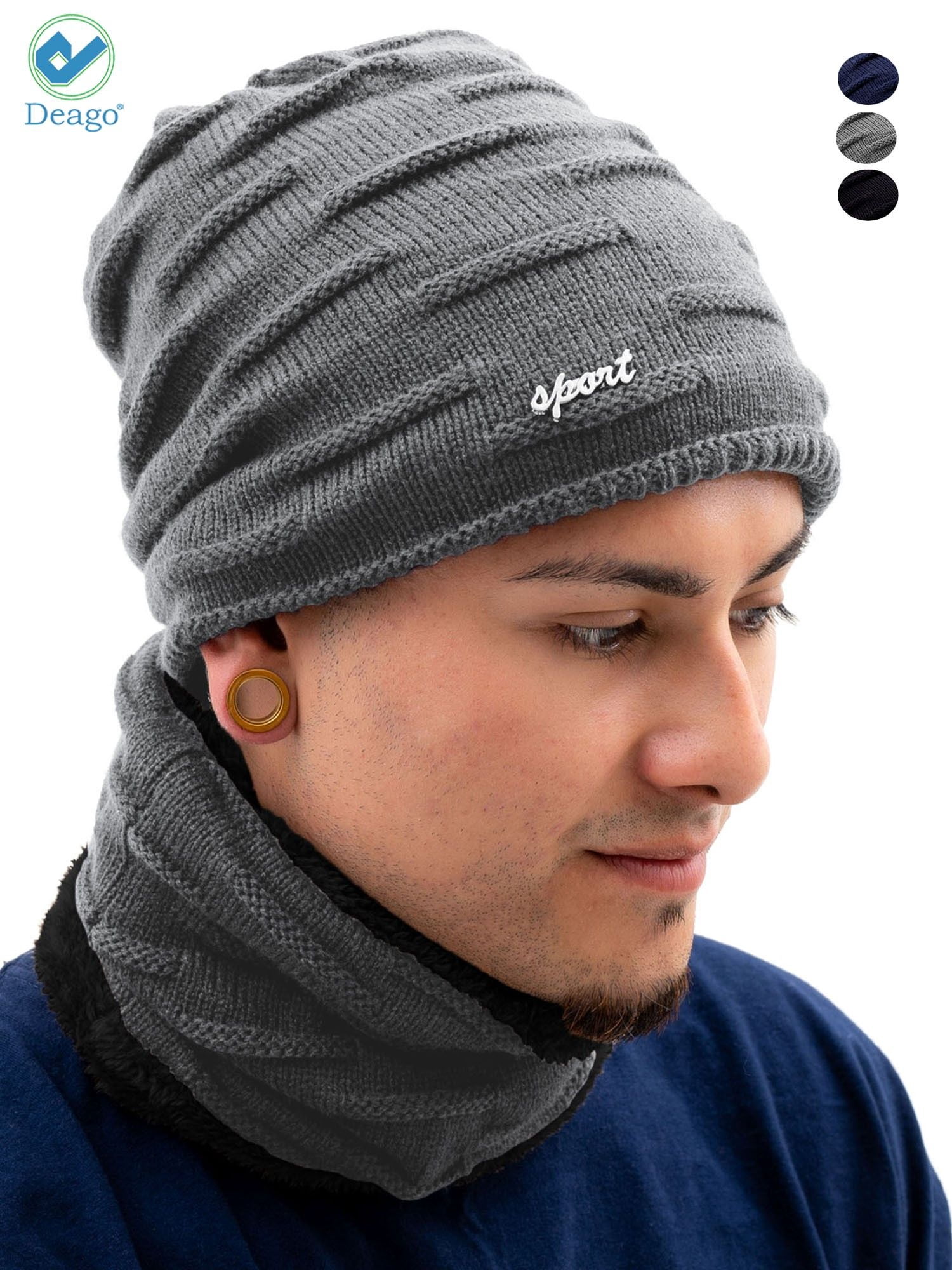 Deago Winter Beanie Hats Scarf Set Warm Knit Hats Skull Cap 