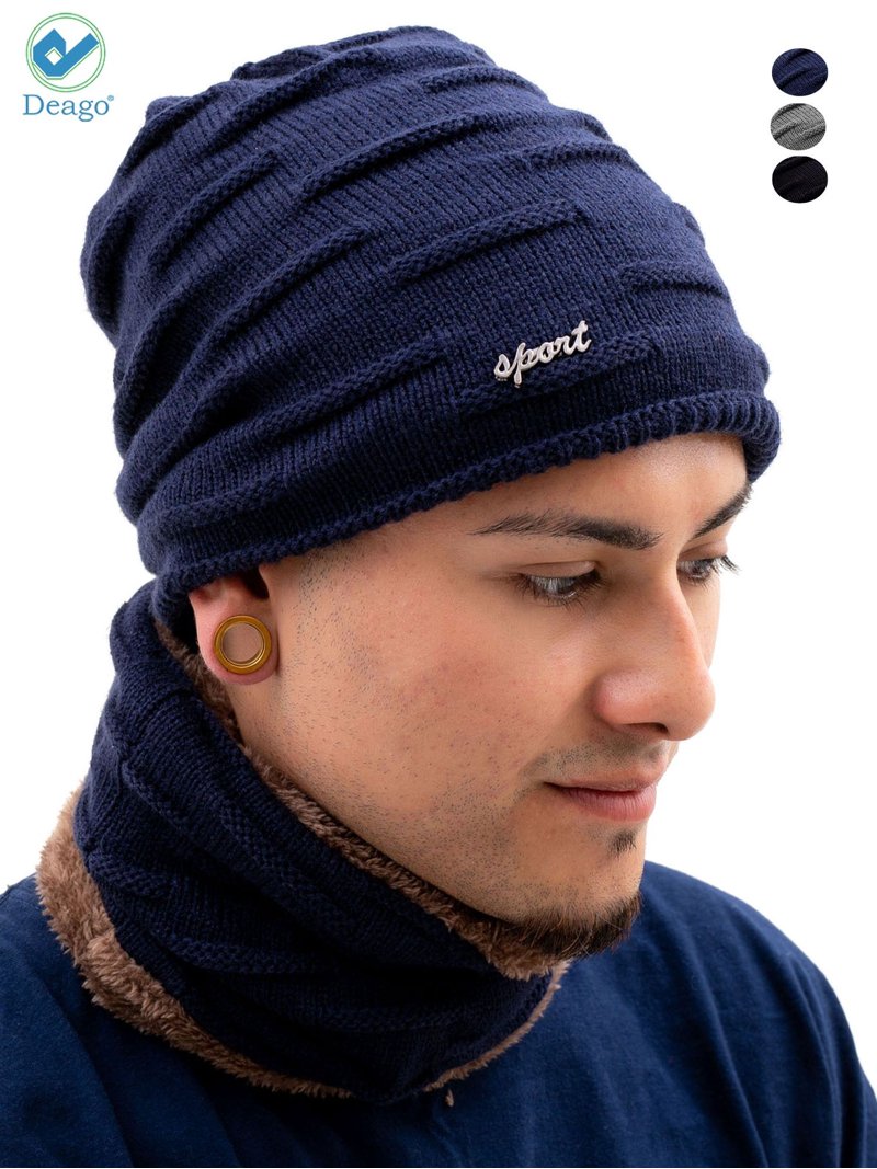 Deago Winter Beanie Hats Scarf Set Warm Knit Hats Skull Cap  display picture 2
